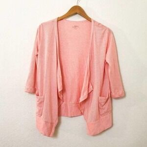 LOFT Striped Open Cardigan in Orange and White XS